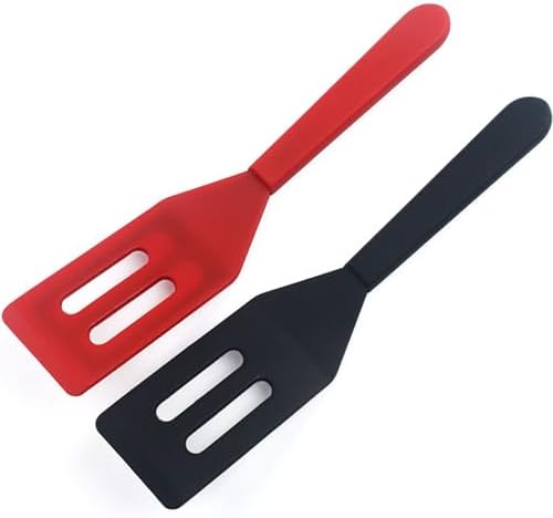 【2 Pack】Kunovo Small Spatula for Nonstick Cookware Mini Spatulas for kitchen Use,Heat-Resistant Silicone Thin Spatula Cooking Baking (Black-R)