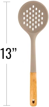 Beille 4pc Beech Wood and Silicone Cooking Spoon Set Kitchen Utensils Baking Supplies Home Essentials, Light Grey