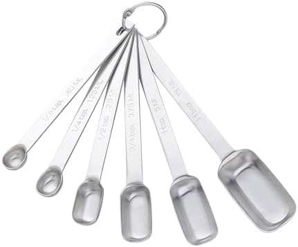 DOCBLACK 6PCS Measuring Spoons Set, Premium Heavy Duty Stainless Steel Metal Kitchen Measuring Tools Set, for Cooking Baking, for Dry or Liquid, Fits in Spice Jar - Sliver