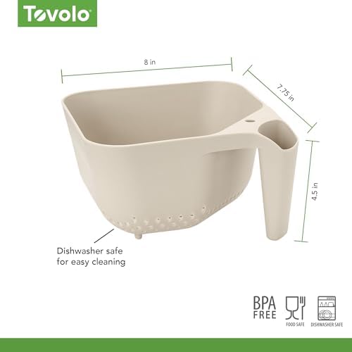 Tovolo Elements Square Colander with Handle Strainer Basket for Pasta Fruit Berries Veggies, Easy to Clean BPA Free Heat Resistant Plastic Colander with Spout 3 Quart Kitchen Strainer, Oatmeal
