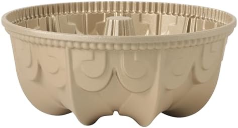 Martha Stewart Dunelle Decorative Fluted Cast Aluminun Round Cake Pan – 10-Cup Nonstick Tube Pan, Champagne Gold Bakeware, Flower Shaped (Pack of 6)