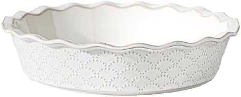 Deep Pie Dish for Baking, Ceramic Pie Pan for Apple Pie, Tart, Quiche Baking Dish, Farmhouse Decor Pie Plate, Deep Dish Pie Pan, Oven Safe, Off-White, Firework