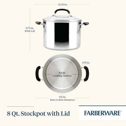 Farberware Brilliance Stainless Steel Stock Pot with Lid, 8 Quart