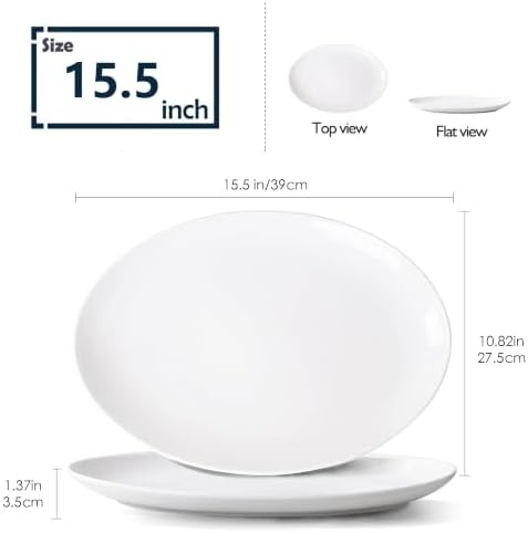 White Serving Platters Set of 2, 15.5 Inch Oval Porcelain Serving Platters, Serving Dishes for Entertaining, Party, Appetizers, Cheese, Dessert and Food Display