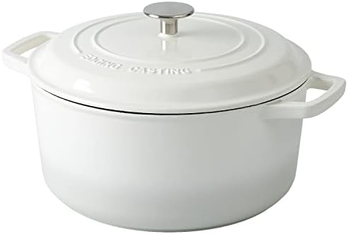 EDGING CASTING Enameled Cast Iron Dutch Oven Pot With Lid, Dutch Oven for Sourdough Bread Baking Round Pot Dule Handle, 7.5 Quart, White