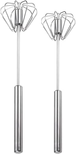 Semi-automatic Whisk, Stainless Steel Egg Beater, Versatile Milk Frother, Hand Push Rotary Whisks Mixer Stirrer for Blending, Whisking, Beating & Stirring (Silver 12+14in)