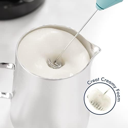 Powerful Milk Frother Handheld Foam Maker, Mini Whisk Drink Mixer for Coffee, Cappuccino, Latte, Matcha, Hot Chocolate, With Stand, Aqua