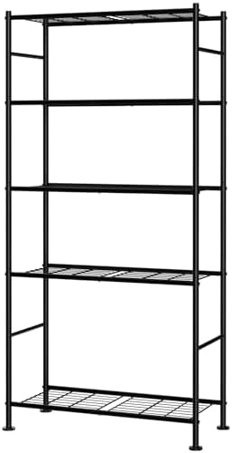 Sakugi 5-Tier Metal Storage Shelves Adjustable Feet, 32"x12"x71", Black