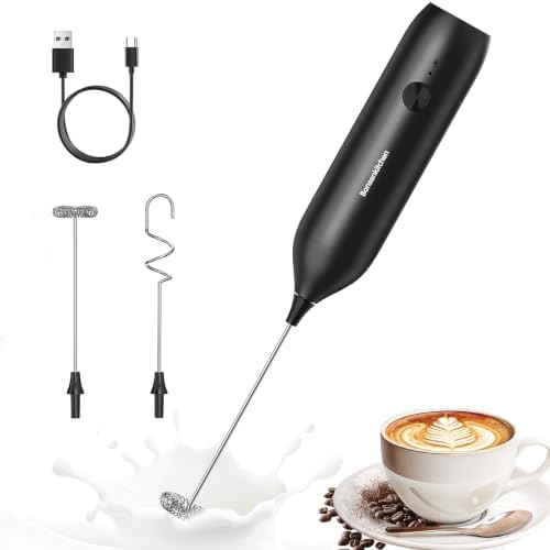 Bonsenkitchen Rechargeable Milk Frother Handheld, Charging USB-C