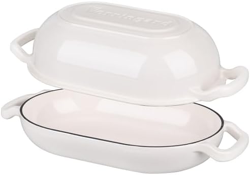 VORRINGARD Enameled Cast Iron Sourdough Bread Oven, Dutch Oven, Loaf Cast Iron Bread Pan for Homemade Bread Baking, Meatloaf Pan with Lid, 5QT, White