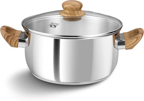 KOCH SYSTEME CS 4 Quart Stainless Steel Pot with Lid, Stock Pot for Soup Pasta Sauce and Vegetables, Tri-Ply Bottom Cooking Pot, Induction Pot for Gas Electric Glass Stoves, Dishwasher Safe