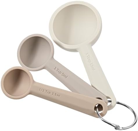 3PCS Food Grade Silicone Measuring Spoon Set Silicone Individual Measuring Spoon Soft Coffee Measure Scoop Round Teaspoon Spoons with Hanging Hole for Adults Kitchen Utensils Baking Cooking