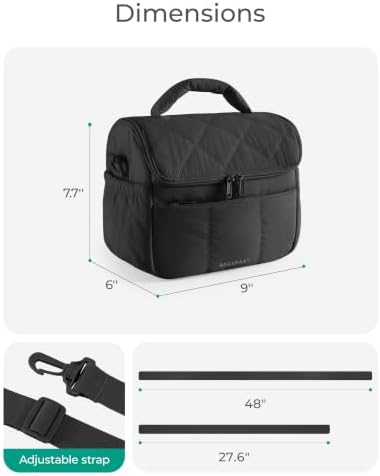 BAGSMART Insulated Lunch Bags for Women, Cute Quilted Lunch Box, Black