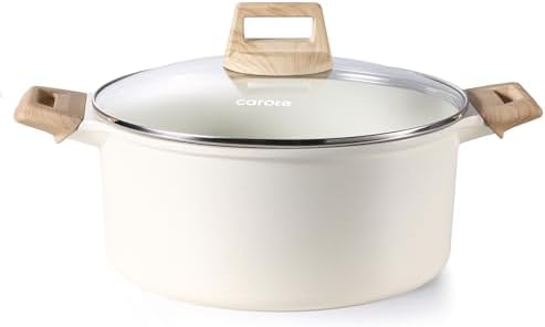 CAROTE Nonstick Stock Pot with Lid, 6 Quart White Granite