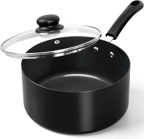 MICHELANGELO Nonstick Saucepan with Lid, Ceramic Sauce Pan Sets, Easy to Clean Sauce Pans, Multi-Purpose Cooking Pots, 4QT, Black