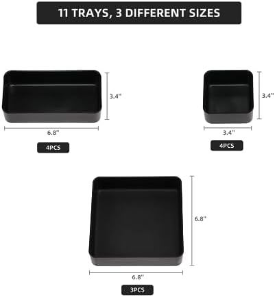11-Piece Stackable Drawer Organizer Set, Multi-size Desk Drawer Organizer Trays Vanity Storage Bins for Storing Makeup, Stationery, Utensils in Bathroom Dresser, Office and Kitchen