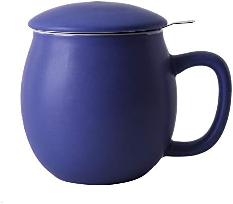Yundu 12 OZ Matte Deep Purple Ceramics Teacup with Infuser and Lid, Mug with Lid for Steeping - Stainless Steel Infuser for Loose Leaf Tea, Home Office Gift for Tea Lovers