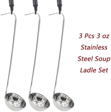 3-Pack Stainless Steel Soup Ladle Set with Hooked Long Handle 3 oz