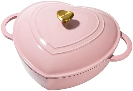 Paris Hilton Enameled Cast Iron Braiser, Heart-Shaped Skillet with Lid, Superior Heat Retention Casserole, Stovetop and Oven-to-Table, 3.5-Quart, Pink