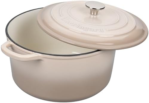 VORRINGARD Enameled Cast Iron Dutch Oven Pot with Lid, for Sourdough Bread Baking, Round Dutch Ovens, 6 Quart, Latte