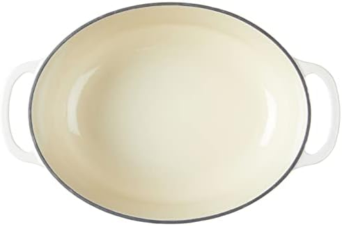 Lodge Enameled Cast Iron Oval Dutch Oven with Lid, 7 Quart, Oyster White