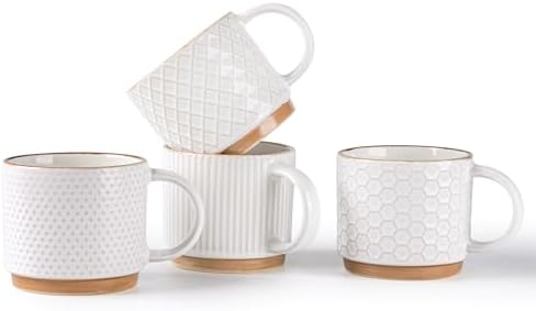 GBhome 6 OZ Stackable Coffee Mugs Set of 4, Ceramic Coffee Cups Set