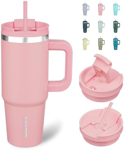BJPKPK 30 oz Insulated Tumbler with Handle & Straw, Stainless Steel