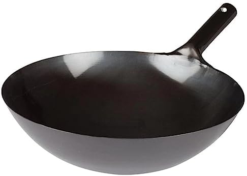 Winco 16" Black Carbon Steel Commercial Wok
