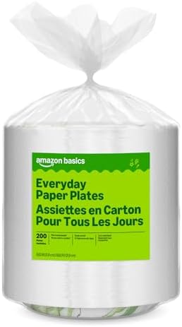 Amazon Basics Everyday Paper Plates, 8.62 Inch, Disposable, 200 Count, Packaging May Vary