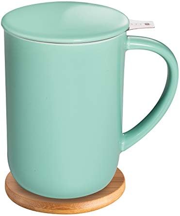 CEEFU 16oz Porcelain Tea Mug with Infuser, Lid and Coaster
