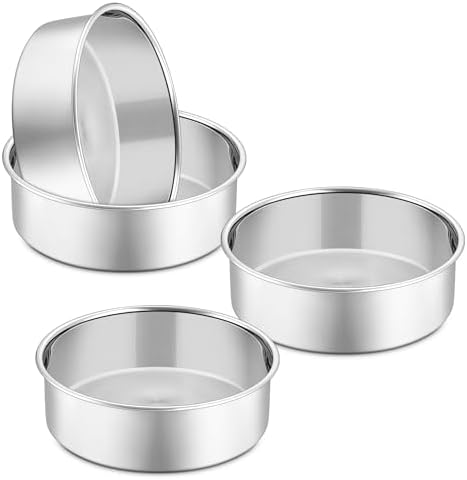 P&P CHEF 5 Inch Cake Pan Set of 4, Stainless Steel Round Cake Pans Tins