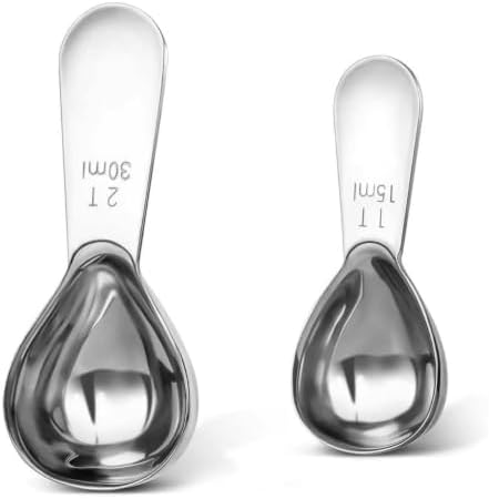 2 Pack Silver Coffee Scoop Set, 1 & 2 Tbsp Stainless Steel for Coffee