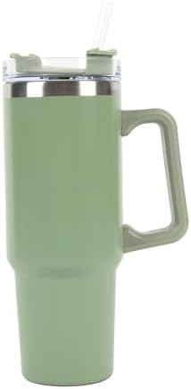 Envie 30 oz Tumbler Mug with Lid and Straw, Reusable Insulated Mug with Handle, Stainless Steel Travel Tumbler for Iced & Hot Beverages, Sage Green