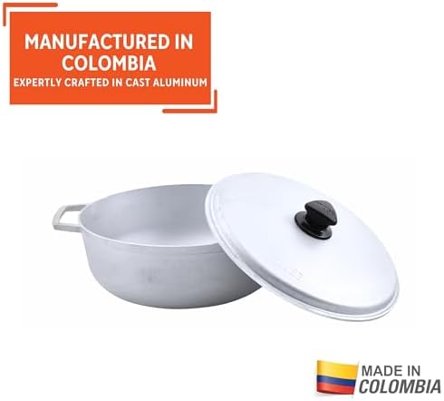 IMUSA 7.5 Quart Traditional Natural Made in Colombia Caldero with Lid for Cooking and Serving,Silver
