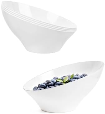 BESTVIP 8 Oz White Plastic Angled Serving Bowls, 12 Pack