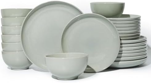 Pokini Stoneware Dinnerware Sets for 8, 24pcs Plates and Bowls Sets Dishes