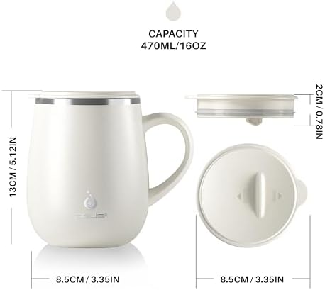 Ideus 16 oz Insulated Coffee Mug with Lid and Handle (White 2.0)