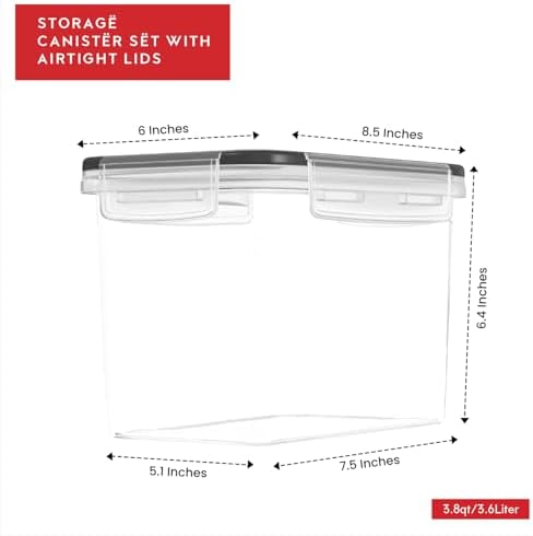 DWËLLZA KITCHEN Flour Sugar Storage Containers Set of 4; 3.6L Plastic Airtight Food Storage Containers with Lids for Kitchen Pantry Organization and Storage - Dry Food Containers, Labels & Marker