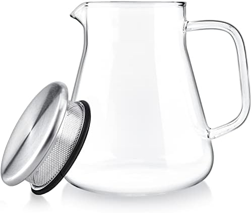 Teabloom One-Touch Tea Maker, 2-in-1 Teapot and Kettle with Stainless Steel Filter Lid for Loose Tea – Stain-Free Borosilicate Glass Teapot (27 Oz) – Tea Connoisseur's Choice