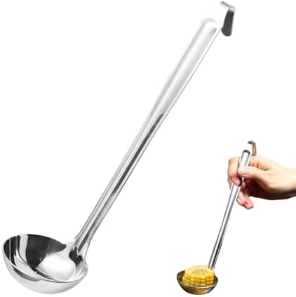 Soup Ladle with Rest Hook, Stainless‑Steel 10.04‑Inch Mirror‑Polished Serving Spoon for Soup Stew Sauce,Dishwasher‑Safe Kitchen Utensil
