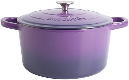 Crock-Pot Artisan 7-Quart Round Enameled Cast Iron Dutch Oven – Lavender Purple, Durable Heavy-Duty Cookware for Slow Cooking, Baking, Roasting with Lid