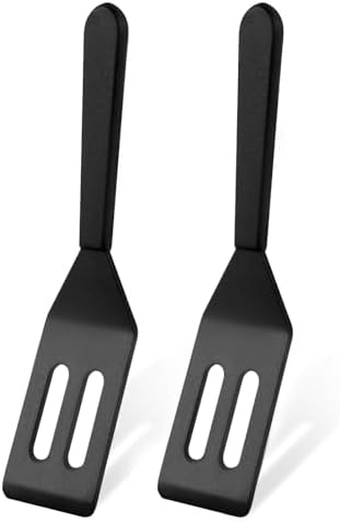 【2 Pack】Kunovo Small Spatula for Nonstick Cookware Mini Spatulas for kitchen Use,Heat-Resistant Silicone Thin Spatula Cooking Baking (Black-2)