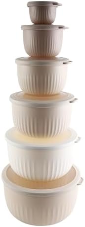 COOK WITH COLOR Prep Bowls with Lids- Wide and Deep Nesting Plastic Small Mixing Bowl Set with Lids, 12 Piece Set - Deep Bowls, Brown