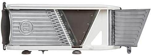 PL8 Professional Mandoline - Versatile Slicer with Adjustable Straight, Waffle, and Julienne Blades, Extra-Wide Stainless Steel Deck, Safety Hand Guard, Non-Skid Feet, and Space-Saving Design