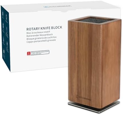 KITCHENDAO Magnetic Knife Block without Knives, 360° Rotatable Acacia Wood Knife Holder, Large Knife Storage with Magnet for Knives & Utensils, Kitchen Countertop Organizer