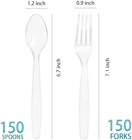 MOACOCK 300 Count Heavy Weight Clear Plastic Forks and Spoons