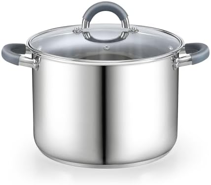 Cook N Home Basics 12 Quart Stainless Steel Stock Pot with Lid, Cooking Pot for Pasta, Soup, Stay-Cool Silicone Handle, Stockpot with Even Heating, Oven Safe, Cookware for Canning, Boiling, Simmer