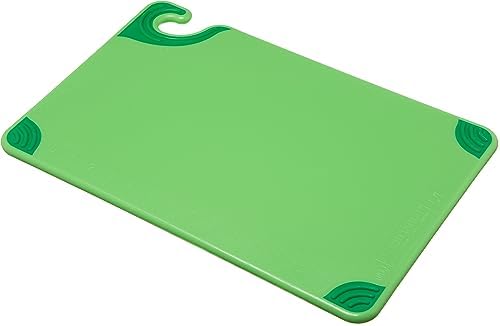 San Jamar Saf-T-Grip Plastic Cutting Board with Safety Hook, 12" x 18" x 0.5", Green, (Pack of 6)