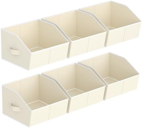 Homsorout Storage Bins for Shelves - Small Trapezoid Closet Shelf Organizer, Fabric Organization Bins with Handles, Storage Baskets for Clothes, Towel, Purse, 6 Pack, Beige