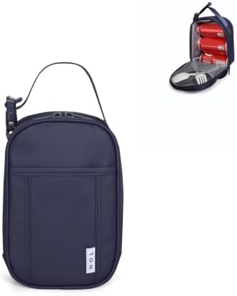 NOL Small Insulated Snack Bag Mini Freezable Cooler Pouch 3L fit 3 Cans | Wide-Mouth 6hours Cool & Warm Lightweight Leakproof Nylon Box for Work Travel Navy blue